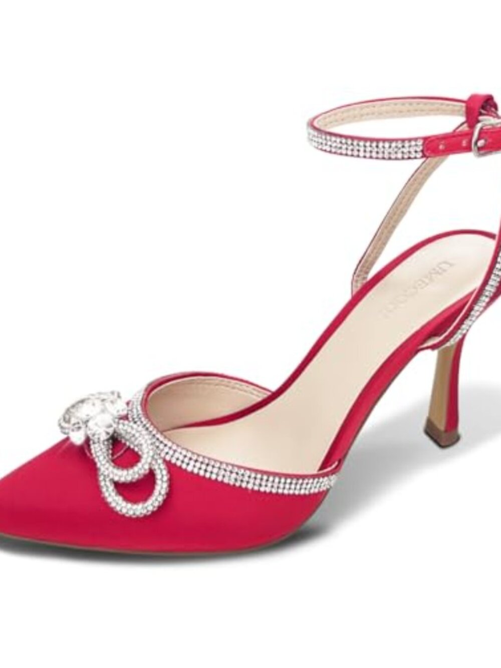 Rhinestone Bow Kitten Heels Slingback Pointed Toe Satin Pumps